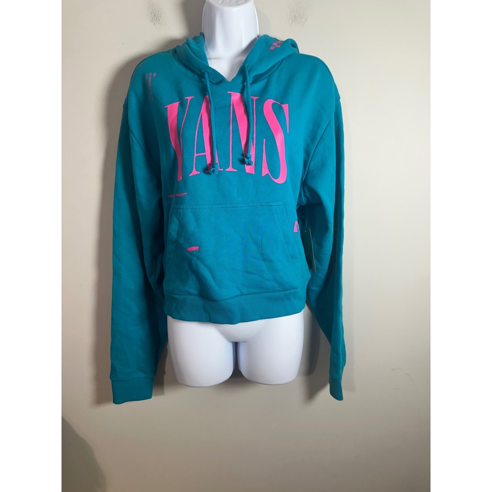 Vans Womens Kaye Crop Hoodie Skater Teal Blue Pink Graphic Sweatshirt Size M